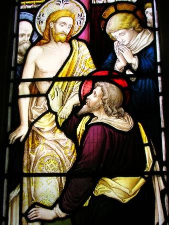 Doubting Thomas - stained glass window - Woodhouse Church