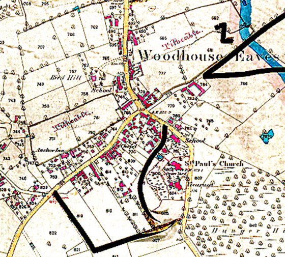 Map of the Centre of Woodhouse Eaves circa 1884
